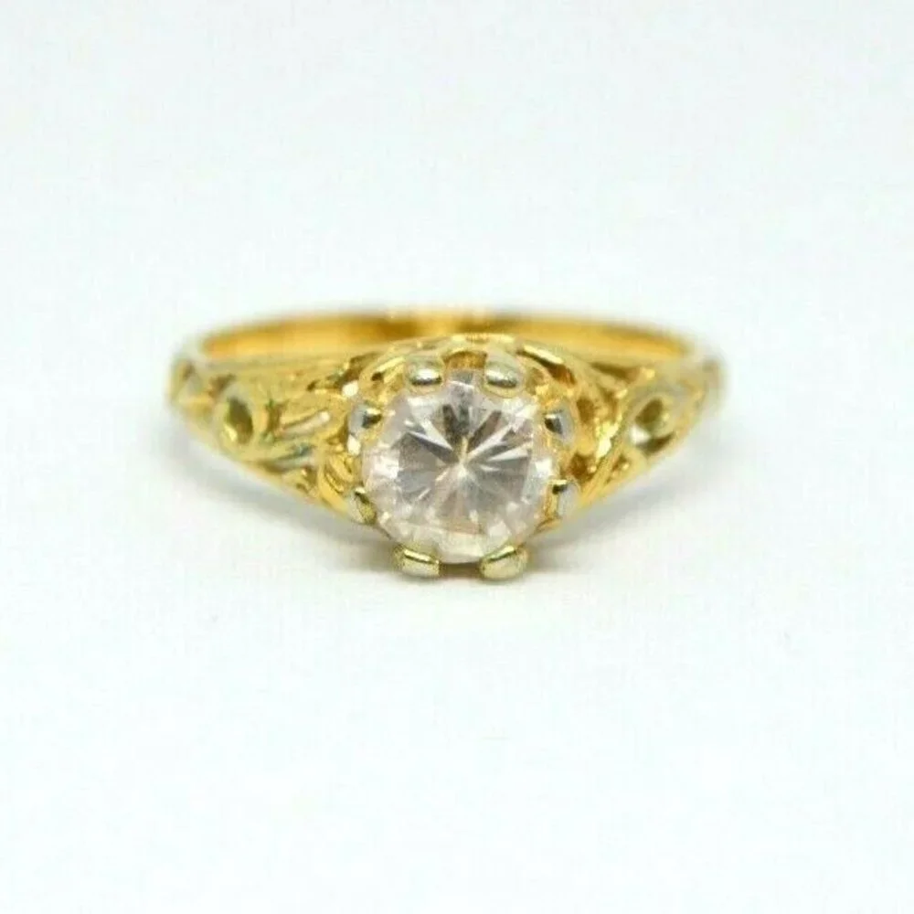 Lind Clear Glass Rhinestone Solitaire Filigree 14k